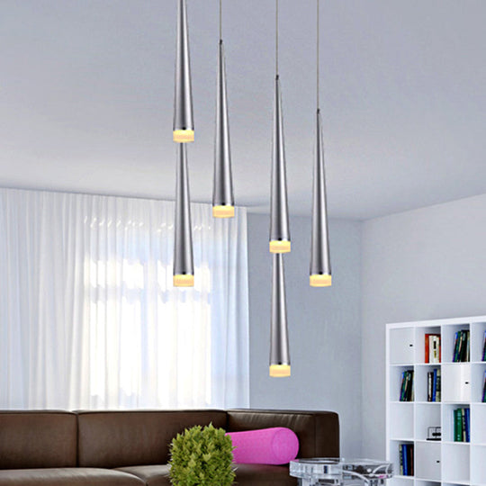 Modern Tapered Ceiling Light: Gray/Red Led Metal Pendant Fixture For Living Room In