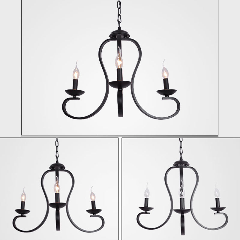 Swirled Black Arm Pendant Chandelier - Classic Metal Design With 3/5/6 Lights For Living Room