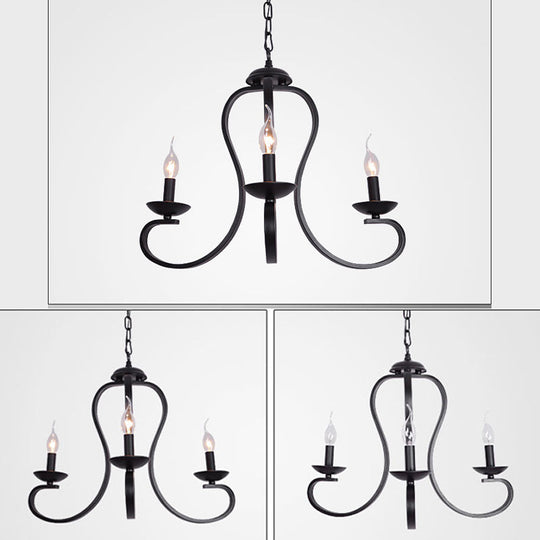 Swirled Black Arm Pendant Chandelier - Classic Metal Design With 3/5/6 Lights For Living Room