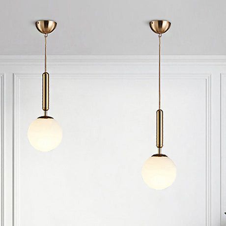 Post-Modern Gold Kitchen Pendant Light With White Glass Shade - 1-Light Kit 6/8/10 Wide / 6