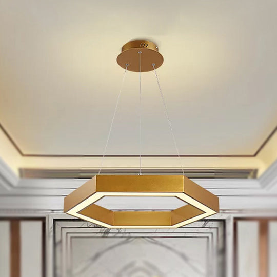Modern Hexagon Metal Suspension Lamp - 16/23.5 Wide Led Gold Pendant Light For Living Room A/B