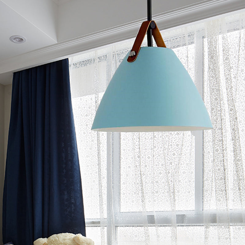 Modern Nordic Curved Coolie Pendant Light - Aluminum Hanging Lamp Single Black/Blue/Grey/Pink/White