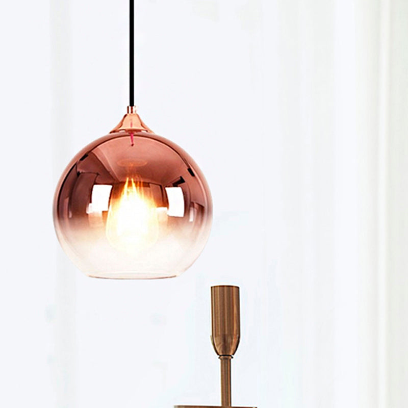 8/10/12 Nordic Glass Globe Pendant Lighting - 1-Light Sliver/Gold/Rose Gold Hanging Light Rose / 8