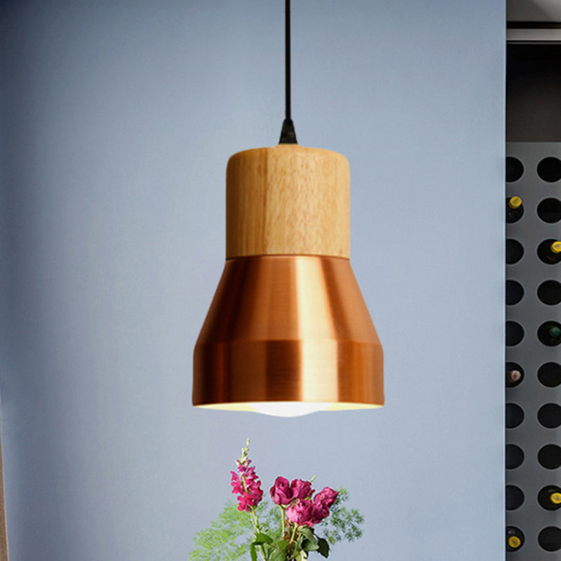 Modern Torch-Shaped Wood And Metal Pendant Light For Hotels Copper
