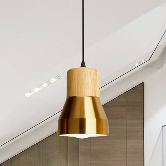 Modern Torch-Shaped Wood And Metal Pendant Light For Hotels Brass