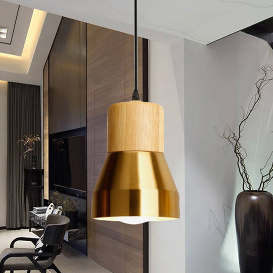 Modern Torch-Shaped Wood And Metal Pendant Light For Hotels