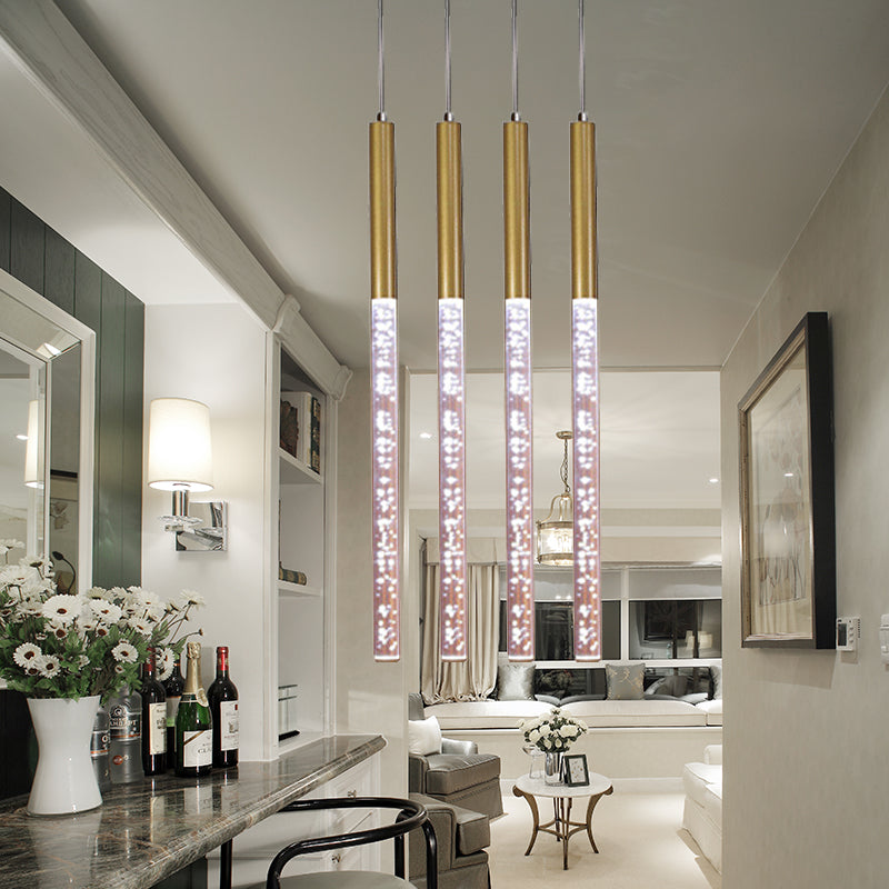 Modern Bubble Crystal Pendant Light - Linear Design Gold Finish Warm/White/Purple Ideal For Bars