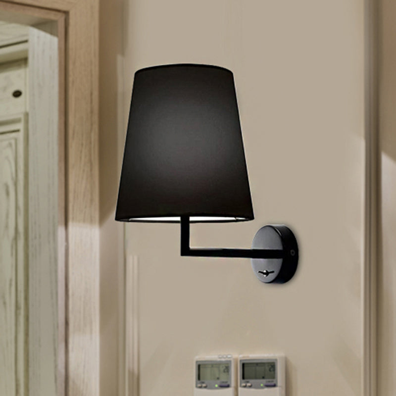 Modern Led Cone Wall-Mounted Fabric Sconce Light In Black/White For Living Room Black