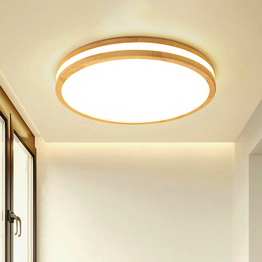 Japanese Style Flush Ceiling Light - Acrylic And Wood Led Lamp In Beige For Porch 12/16/19.5/23.5