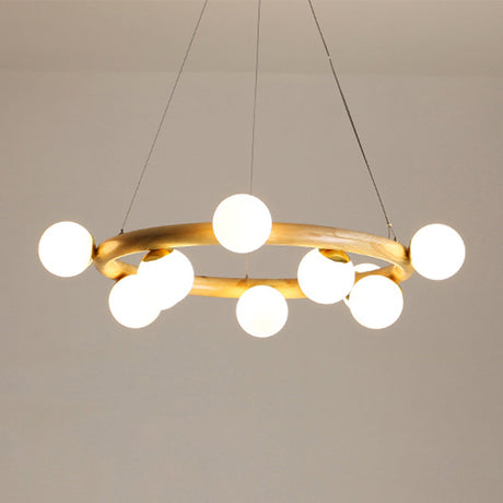 Japanese Style Wood Ring Pendant Light With Bubble Shade - Ideal For Study Room