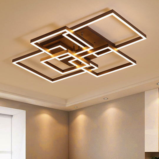Modern Led Square Acrylic Ceiling Light - 39’/47’ Wide Brown Semi Flush Mount In Warm/White /