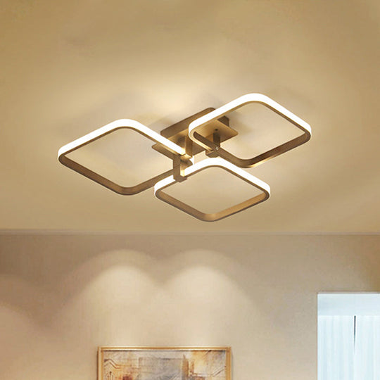 Sleek Brown Led Semi Flush Light With Multi - Square Design - Simplicity 3/5 Lights Acrylic Ceiling