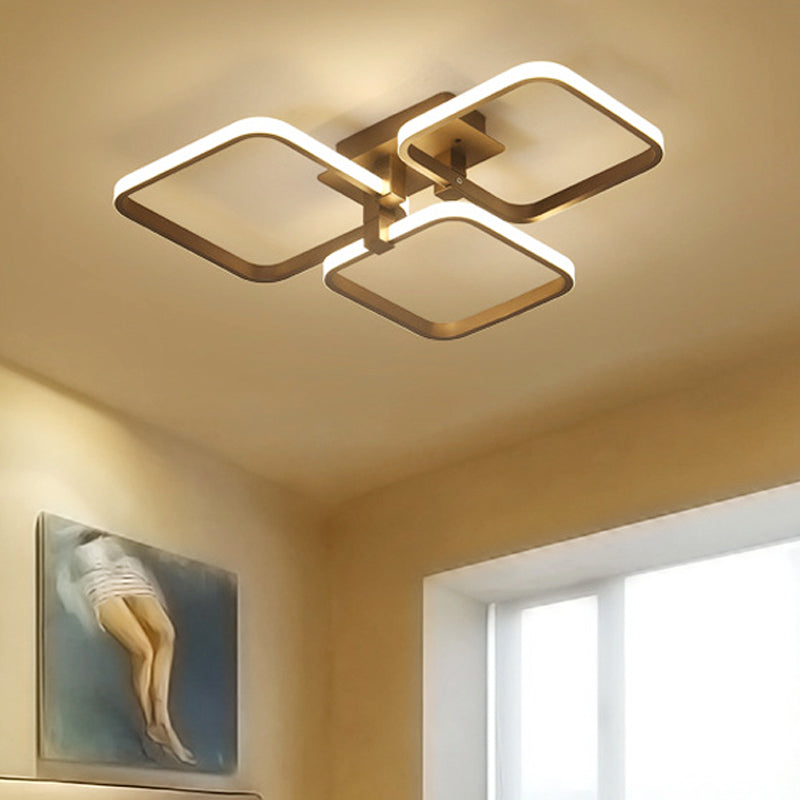 Sleek Brown Led Semi Flush Light With Multi - Square Design - Simplicity 3/5 Lights Acrylic Ceiling