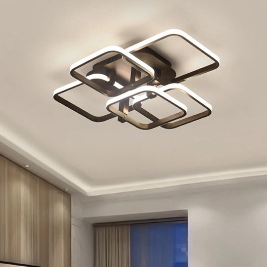 Sleek Brown Led Semi Flush Light With Multi - Square Design - Simplicity 3/5 Lights Acrylic Ceiling