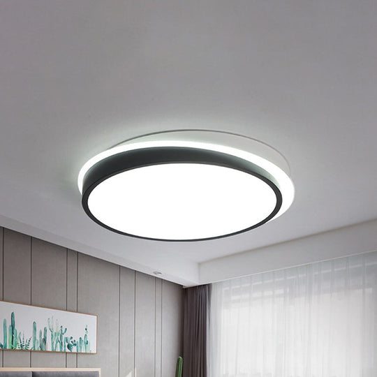 18’/23.5’ Dia Black Led Flush Mount Ceiling Light - Simple Metal Design With Acrylic Diffuser