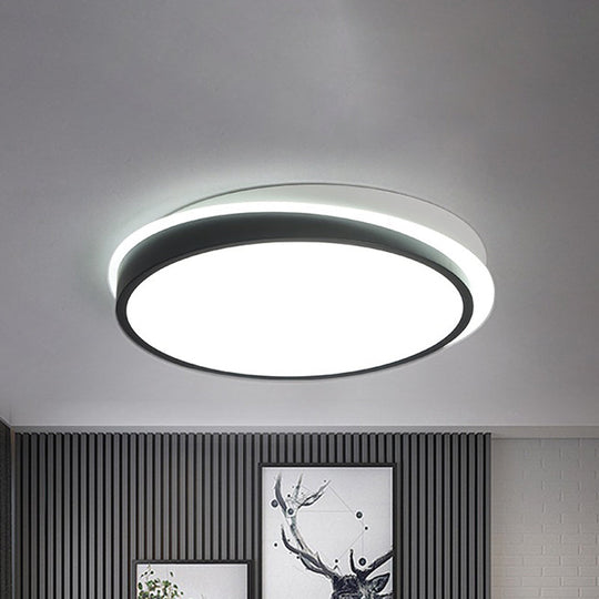 18’/23.5’ Dia Black Led Flush Mount Ceiling Light - Simple Metal Design With Acrylic Diffuser