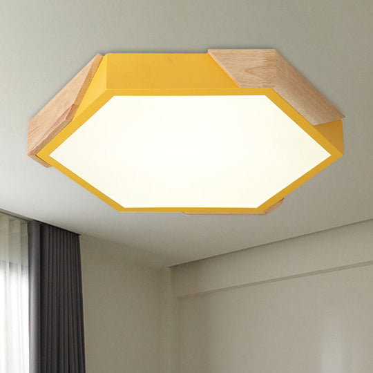 Hexagon Ceiling Light For Kindergarten - Slim Panel Macaron Loft Led In Warm