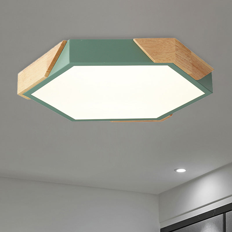 Hexagon Ceiling Light For Kindergarten - Slim Panel Macaron Loft Led In Warm