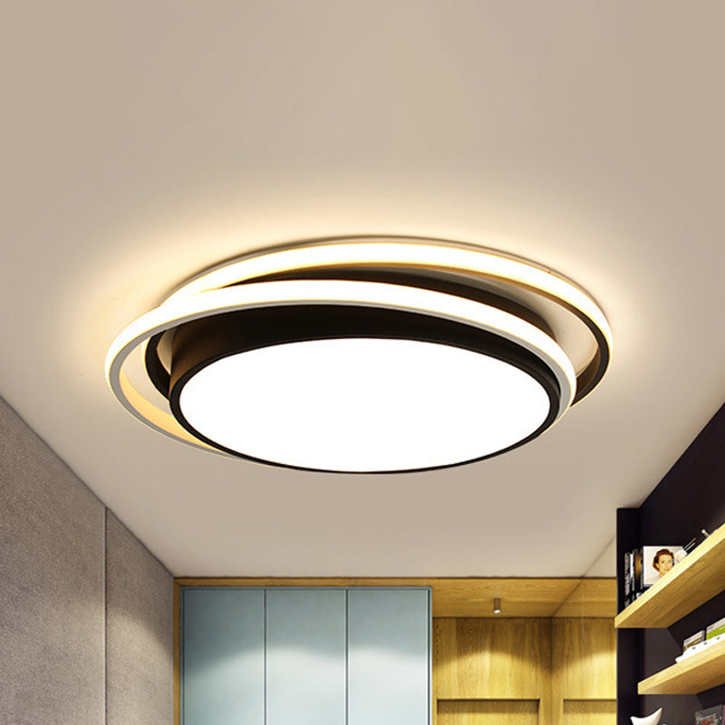 Modern Drum Flush Ceiling Light With Acrylic Diffuser - Integrated Led Black/White Ideal For