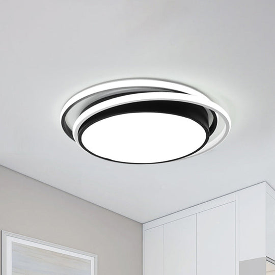 Modern Drum Flush Ceiling Light With Acrylic Diffuser - Integrated Led Black/White Ideal For Bedroom
