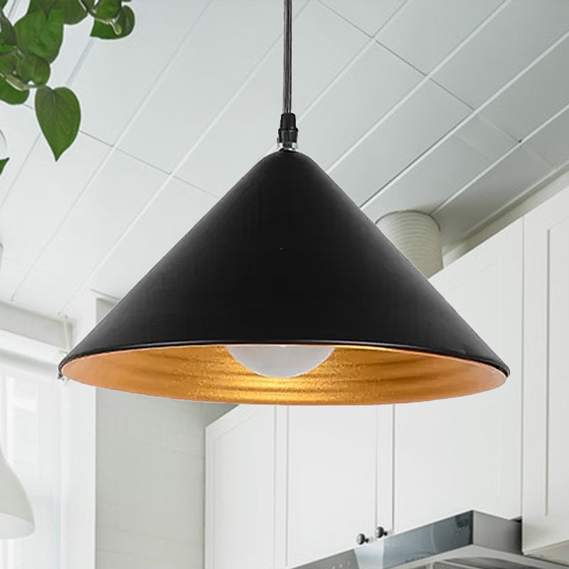 Modern Metal Ceiling Lamp With Gold Ripple Interior - Wide Cone Shade 12.5/16.5 Black Or White