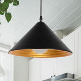 Modern Metal Ceiling Lamp With Gold Ripple Interior - Wide Cone Shade 12.5/16.5 Black Or White