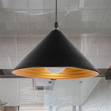 Modern Metal Ceiling Lamp With Gold Ripple Interior - Wide Cone Shade 12.5/16.5 Black Or White