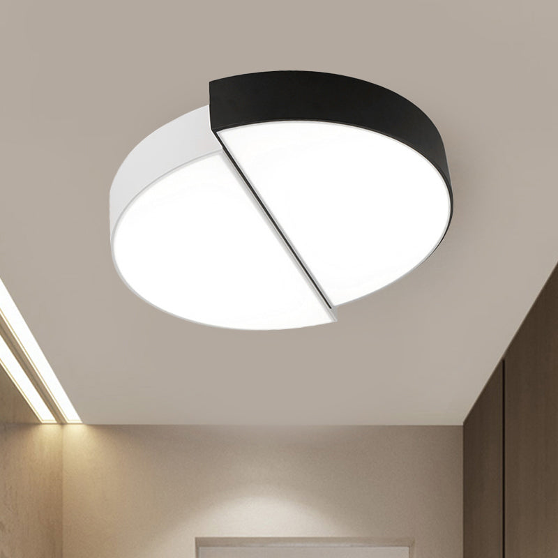 Modern Nordic 2-Semicircular Ceiling Light - Integrated Led Flush Mount In Black & White Acrylic