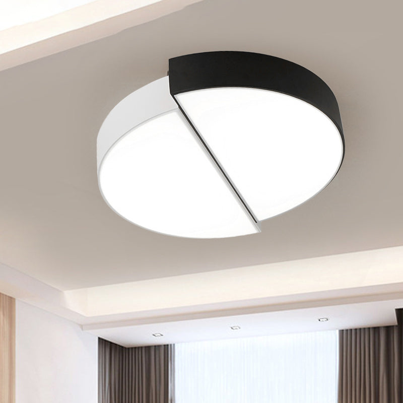 Modern Nordic 2-Semicircular Ceiling Light - Integrated Led Flush Mount In Black & White Acrylic