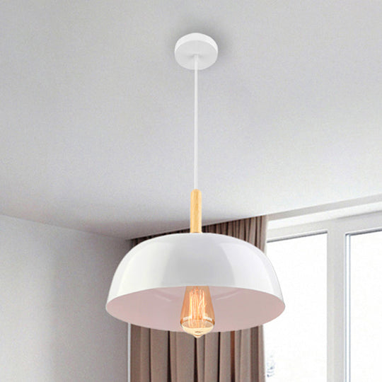 Sleek Metal Bowl Ceiling Lamp - Simple Style 1 Light Black/White Pendant For Dining Room