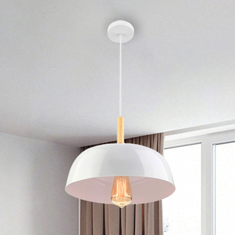 Metal Simple Style Bowl Ceiling Lamp - 1-Light Black/White Pendant Light For Dining Room 12.5/19