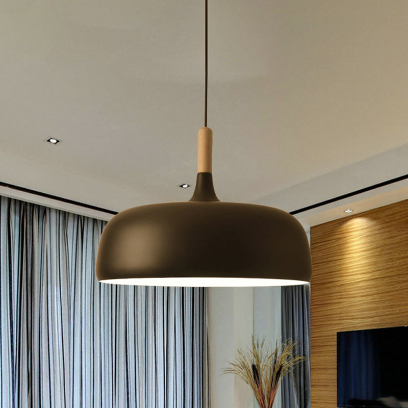 Metal Simple Style Bowl Ceiling Lamp - 1-Light Black/White Pendant Light For Dining Room 12.5/19