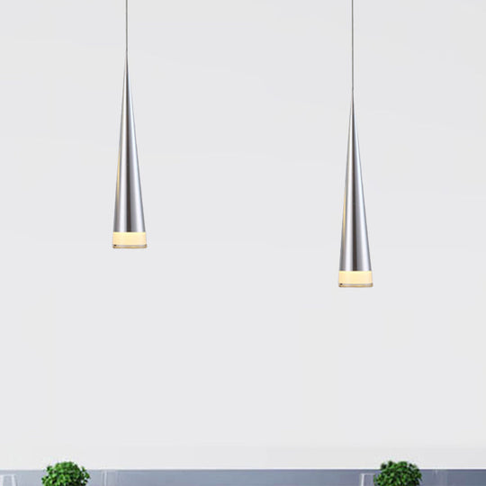 Tapered Metal Hanging Lamp Kit - Elegant Pendant Light Fixture For Dining Room In 3 Colors Silver /