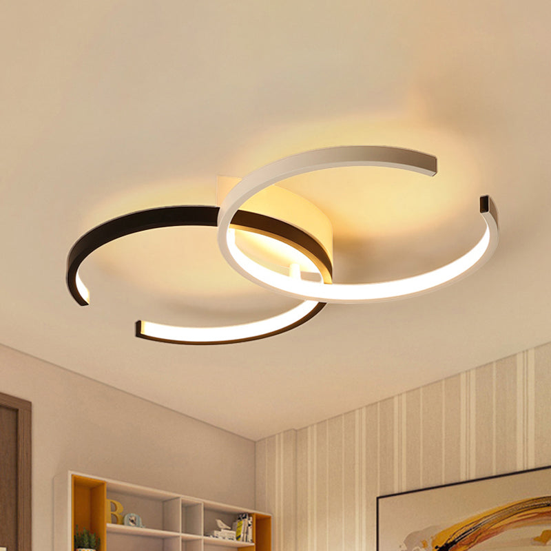 Black And White C - Shaped Led Ceiling Light - Simplicity Acrylic Semi Flush Fixture In Warm/Natural