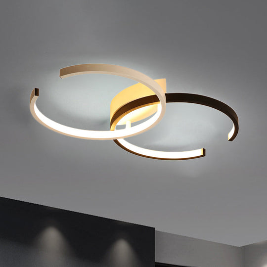 Black And White C - Shaped Led Ceiling Light - Simplicity Acrylic Semi Flush Fixture In