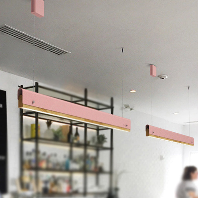 Modern Wood And Metal Pendant Light - Rectangle Shape 23.5/35.5/47 Wide 1 White/Pink/Yellow Colo(U)R