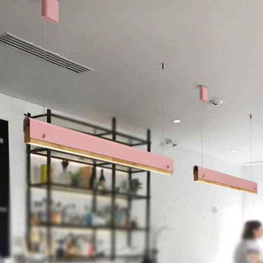 Modern Wood And Metal Pendant Light - Rectangle Shape 23.5/35.5/47 Wide 1 White/Pink/Yellow Colo(U)R