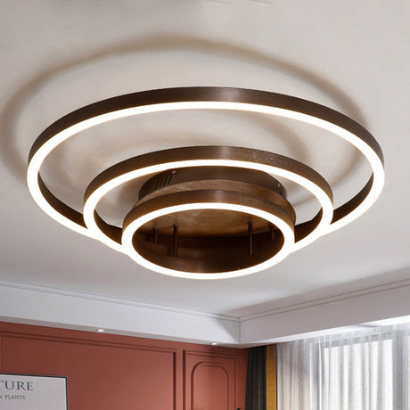 Contemporary Led Acrylic Ceiling Flush Light Fixture In Black/Brown 1/2/3 - Ring Warm/White/Natural