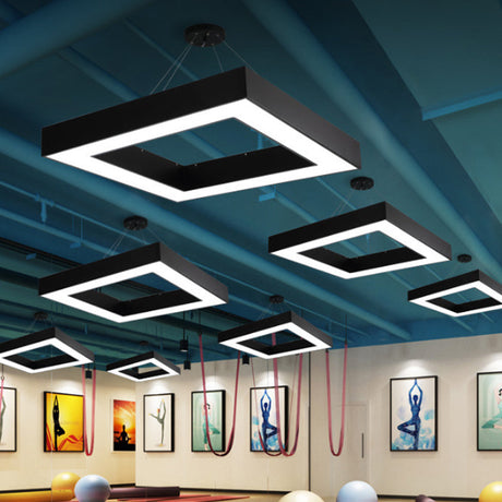 Modern Led Square Metal Pendant Lighting - Black Hanging Lamp Kit In White/Warm Light For Office