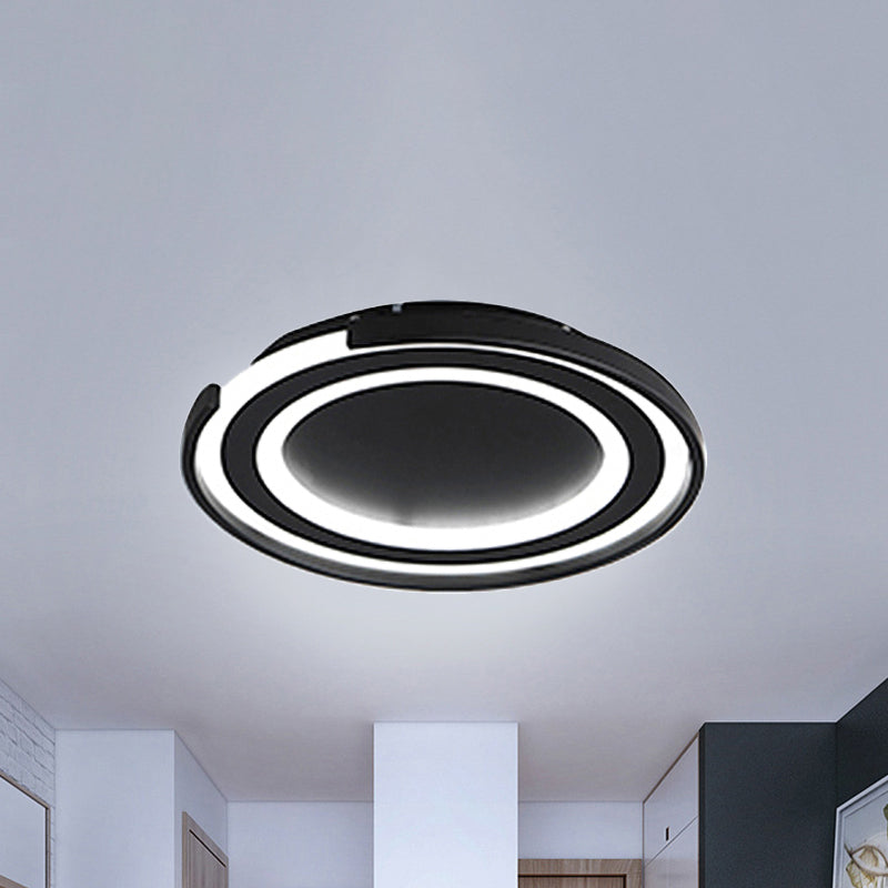 Simple Metal Led Flush Mount Light Fixture - Round Black/Black And White Bedroom Ceiling In