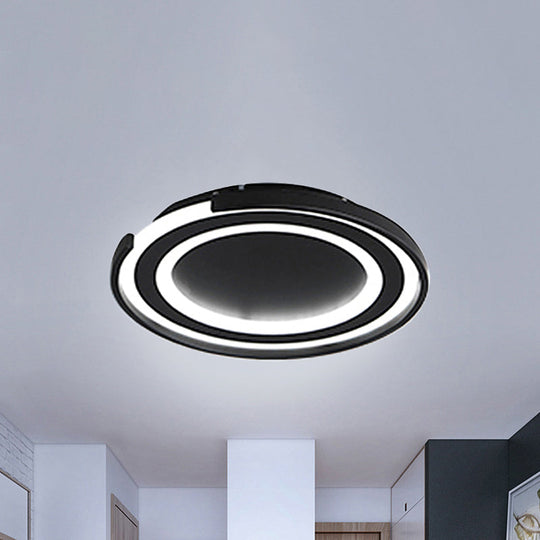 Simple Metal Led Flush Mount Light Fixture - Round Black/Black And White Bedroom Ceiling In