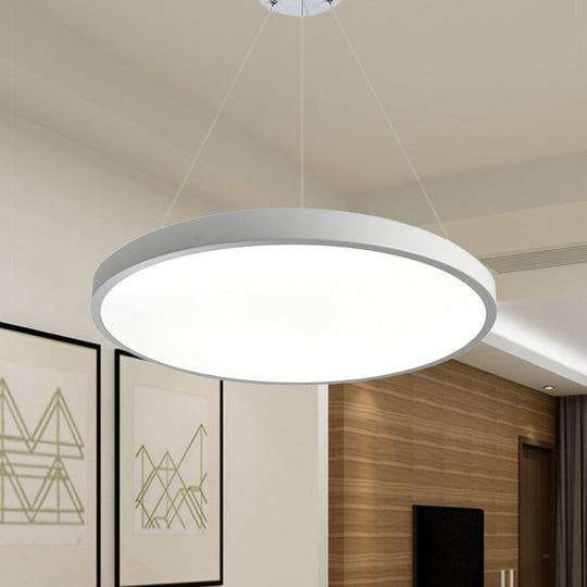 Modern Metal Led White Ceiling Pendant Light - 16’’/19.5’’ Wide Plate Office Lighting With