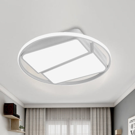 Modern Metal Black/White Led Ceiling Mount Light - 2-Trapezoid Design 16/19.5 Wide Flush Fixture For