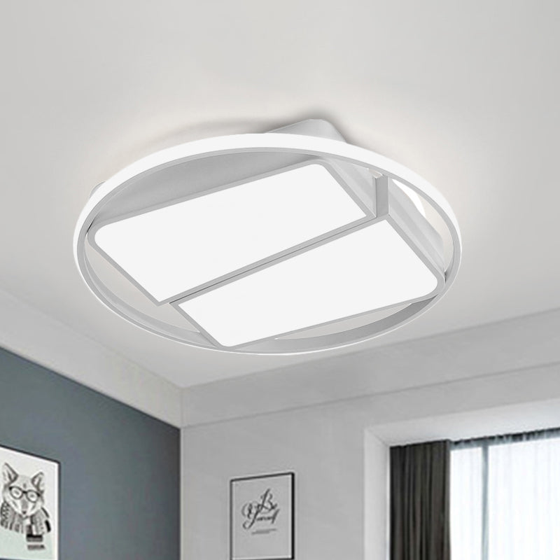 Modern Metal Black/White Led Ceiling Mount Light - 2 - Trapezoid Design 16’/19.5’ Wide Flush