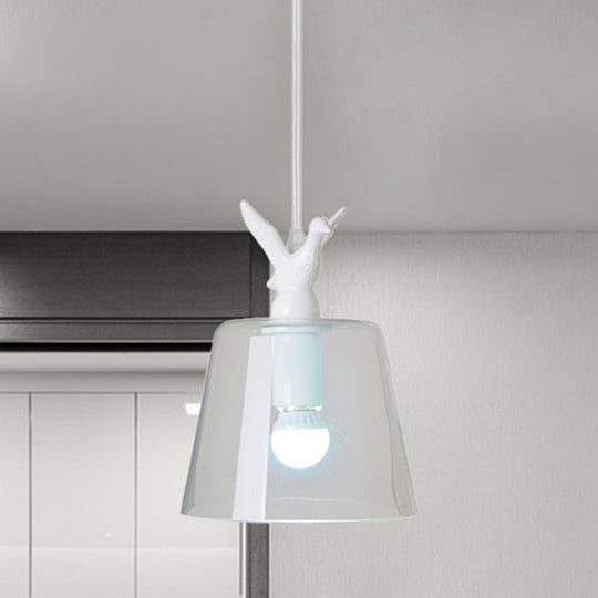Modernist Pendant Lighting: Cylindrical/Barrel Shaped Hanging Lamp With Clear Glass Bird Design (1/5