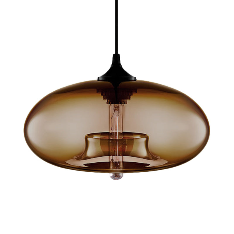 Contemporary 1-Light Hanging Ceiling Lamp With Oval Glass Shade In Red/Brown/Blue Brown