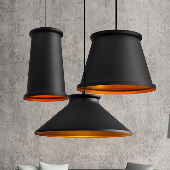 Modern Metal Ceiling Pendant Light For Dining Room - Black/White Tapered Hanging Design