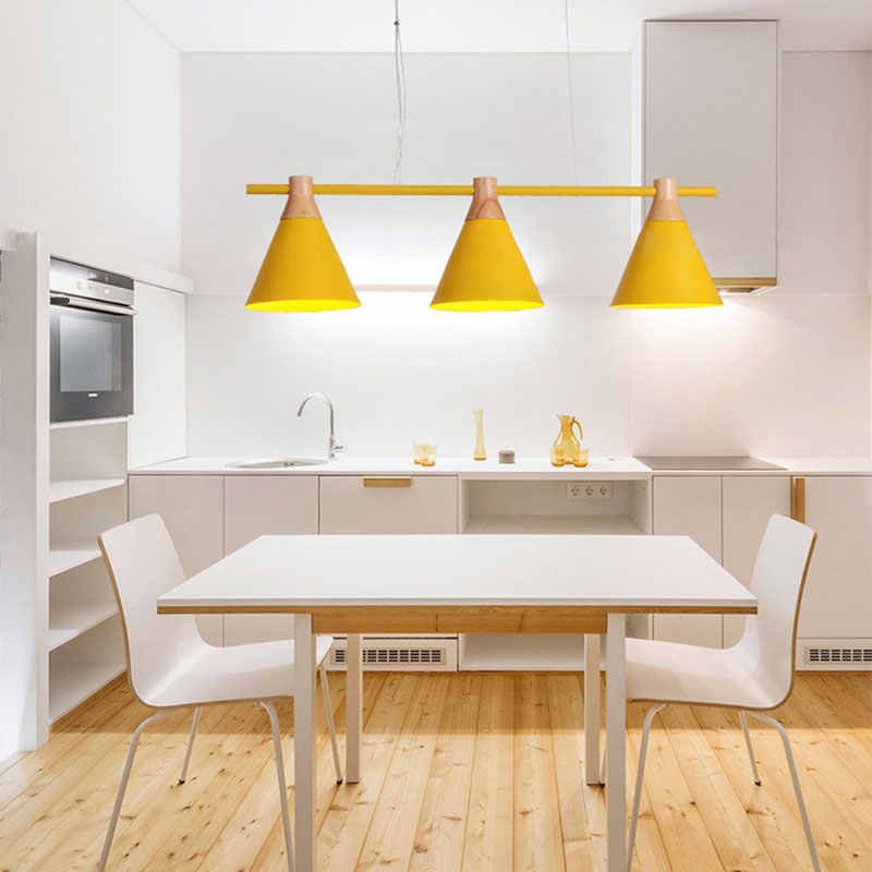 Nordic Metal Hanging Chandelier - Triple Light Cone Shade In Green/Grey/Yellow Perfect For Kitchen