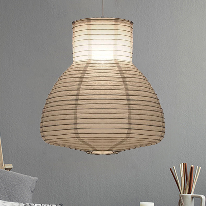 Retro Fabric Lantern Ceiling Pendant - 1-Light White Lamp Kit In 3 Sizes