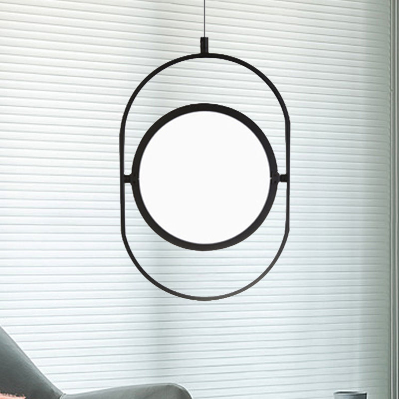 Black Metal Led Oval Ceiling Pendant Light - Simple And Versatile / Vertical